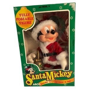 Vintage ARCO Santa Mickey Mouse Fully Poseable Figure with Bell - New in Box